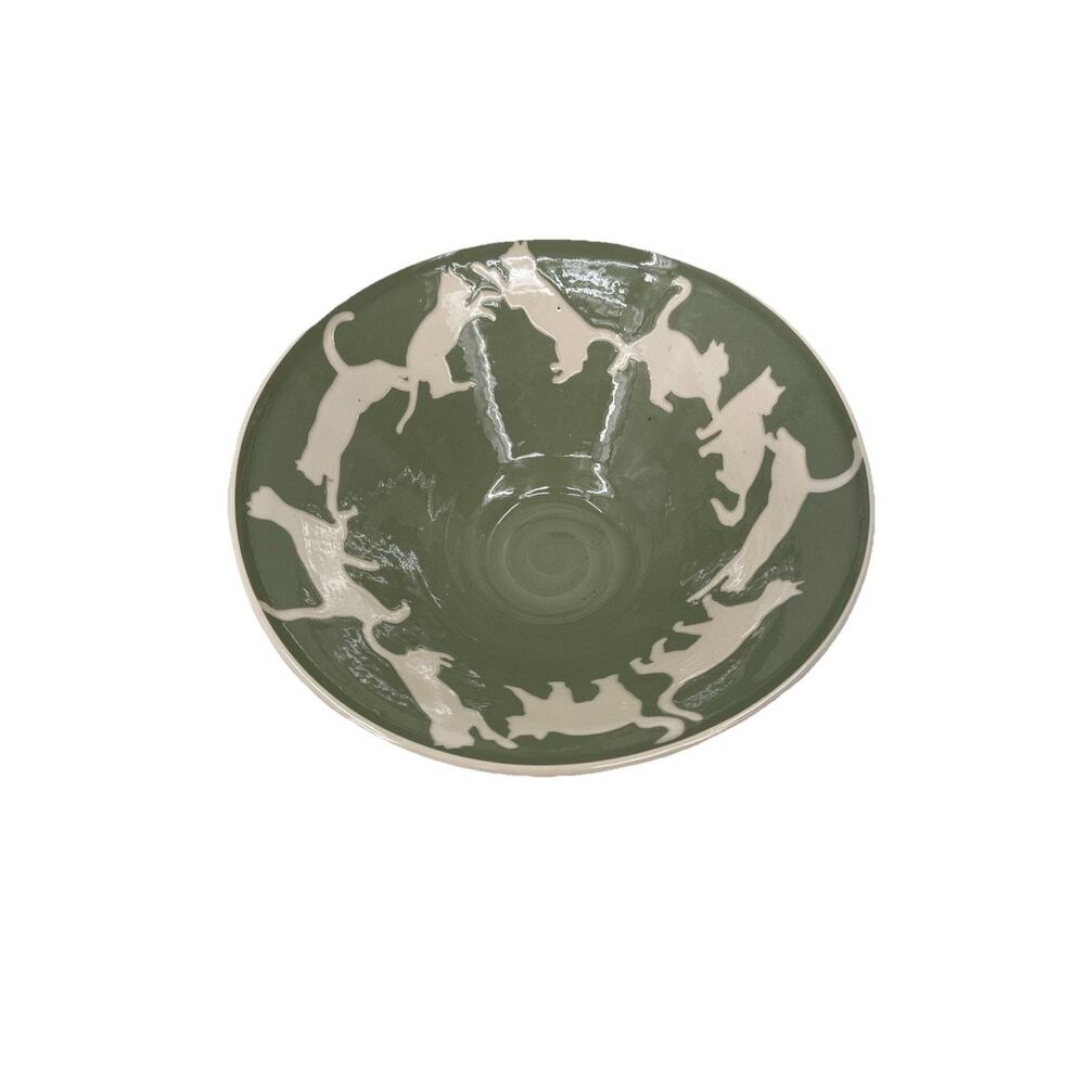 Vaughan L. Smith Westcote Bell Pottery Bowl Cat Silhouette Green Cream